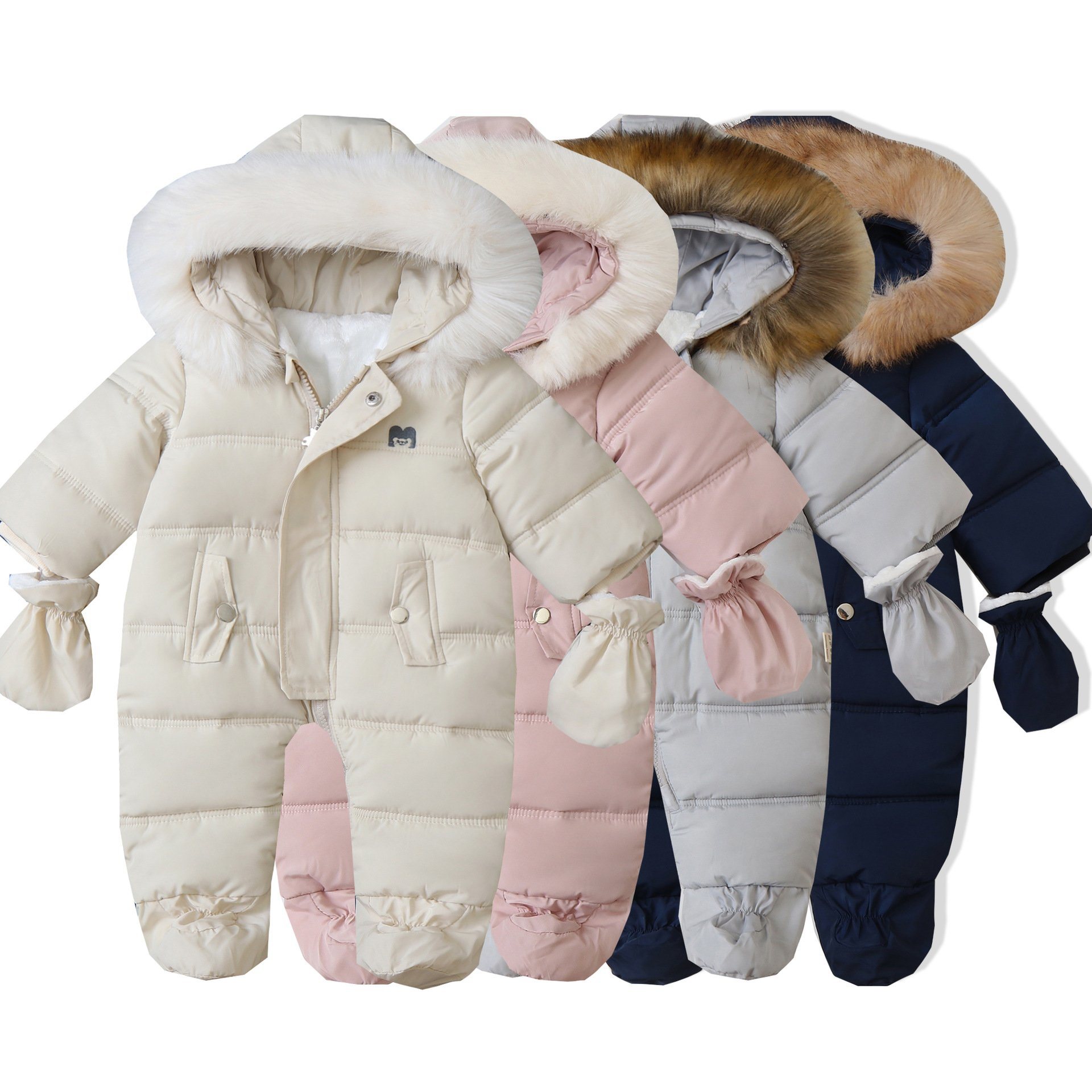 High Quality Winter Warm Soft Baby Winter Snowsuit Plus Velvet Thick Baby Boys Jumpsuit Baby Girls Overalls Toddler Coat Clothes