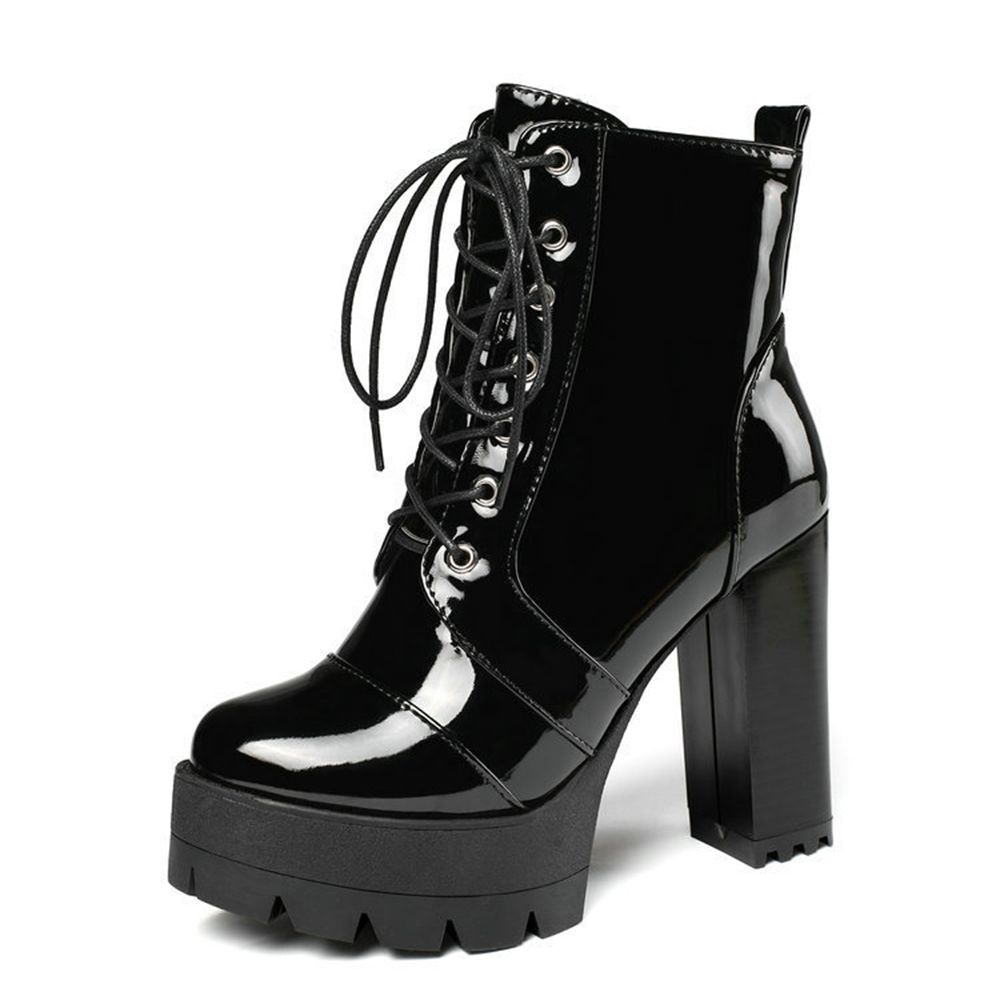 2024 Women Platform Chunky Heeled Bootie Women Shoes Autumn Winter Ankle Boots Round Toe Lace-up High Heel Sexy Ladies Shoes