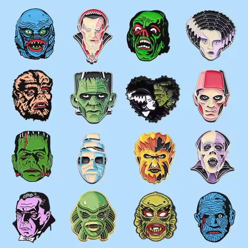 Halloween Metal Crafts Badges Factory Wholesale Horror Movie Character Mask Enamel Pins In Stock