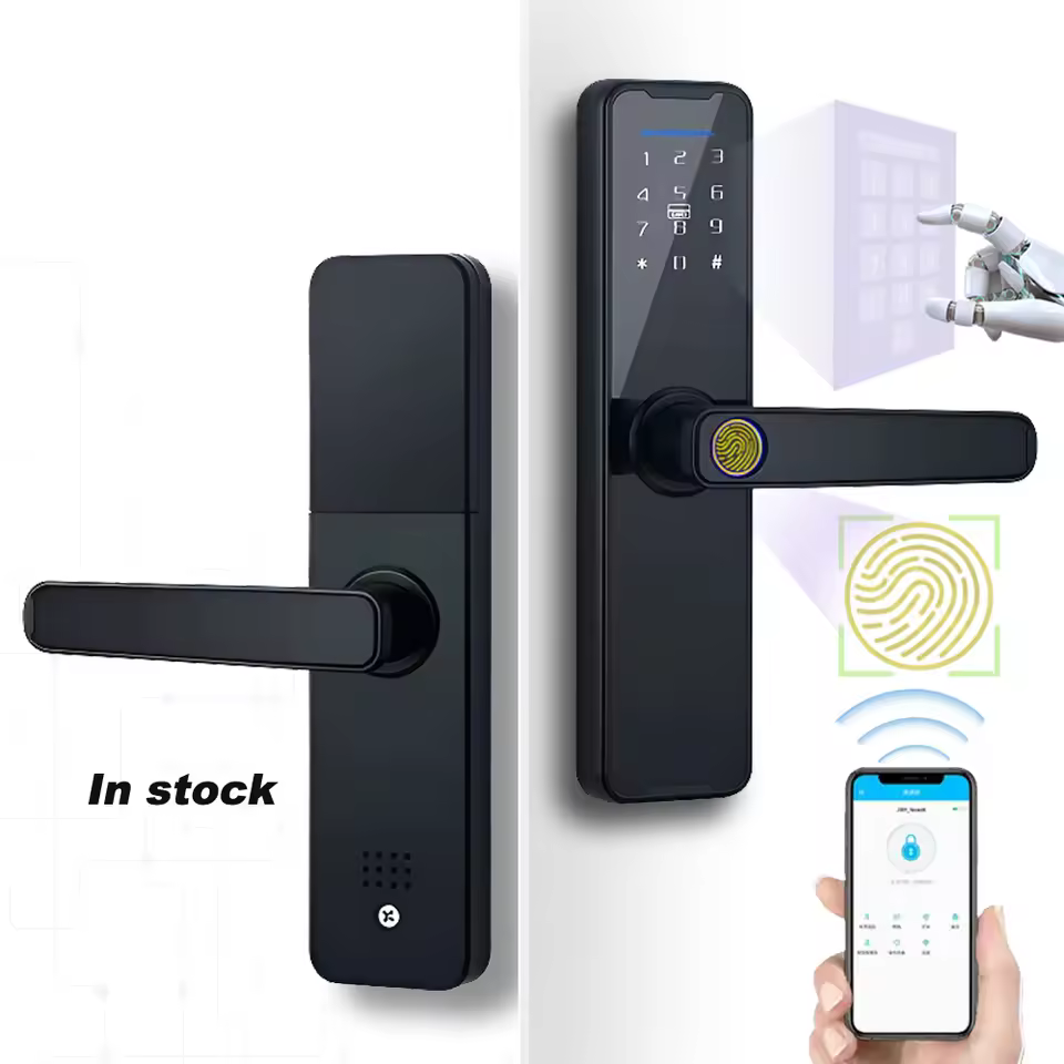 Elock Es242 Smart Wifi Tuya Ble Door Lock Ready To Ship Fingerprint Safety For Aluminum Wood Steel Doors 1 Year Battery Life