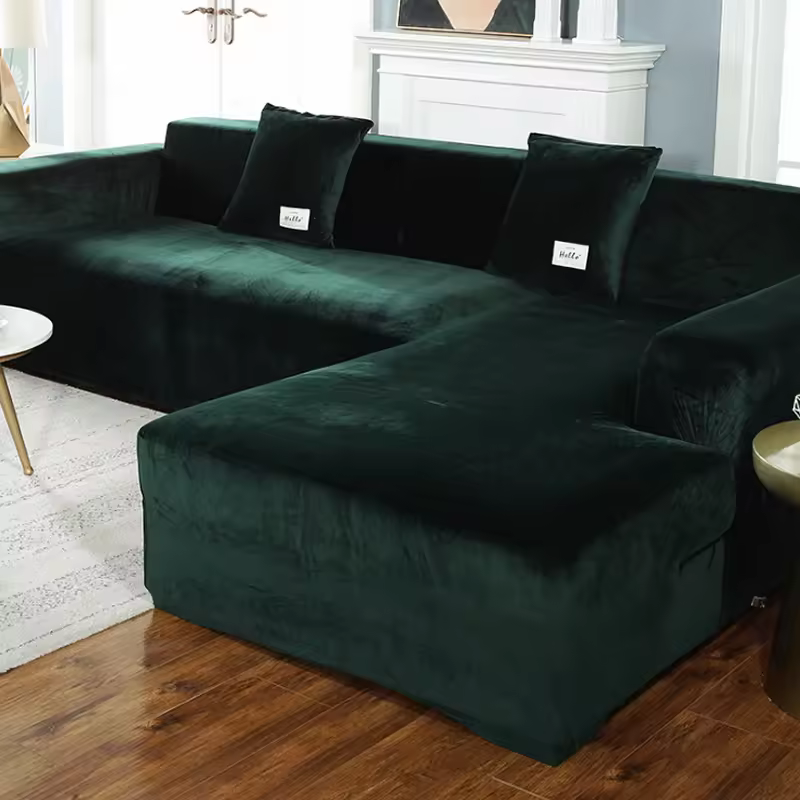 Velvet Sofa Cover Stretch L-shaped Sectional Sofa Cover Full Wrap Thickened Sofa Cover For Living Room