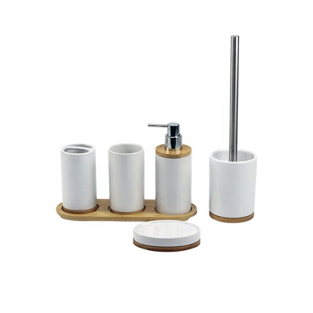 European Style 4-Piece Ceramic Bathroom Accessory Set Embossed Pattern Washroom Accessories Home Use Gift for Hotels Wholesale