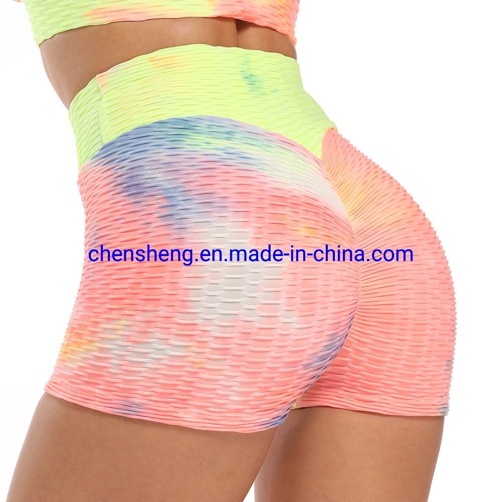 Women Tie-Dye Jacquard High Waist Hip Hip Fitness Running Sports High Waist Yoga Shorts
