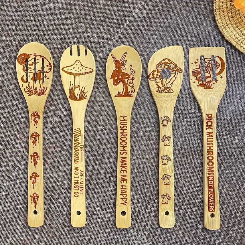 Laser Engraving Bamboo Spoon Shovel Set Cooking Utensils
