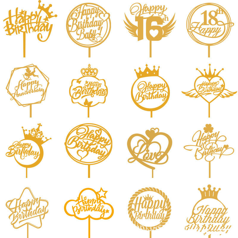 2024 Hot Selling Birthday Cake with Double Mirror Acrylic Flag Decoration