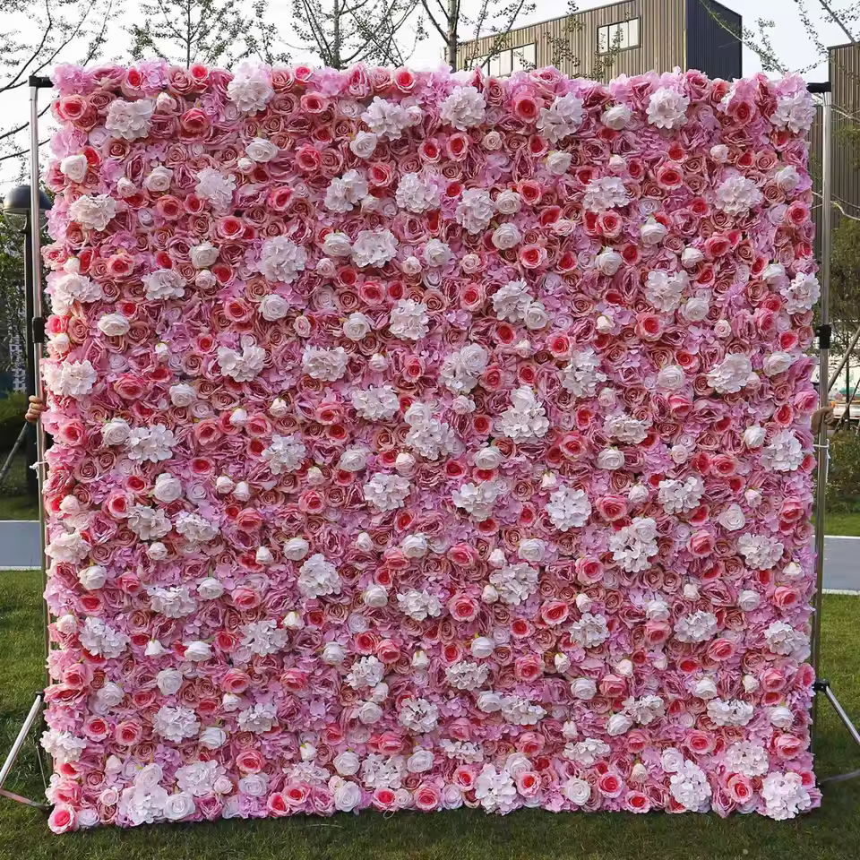 Decorative Wall Flower Wedding Artificial Silk Panel Backdrop Rose Flower Wall For Wedding Party Decoration