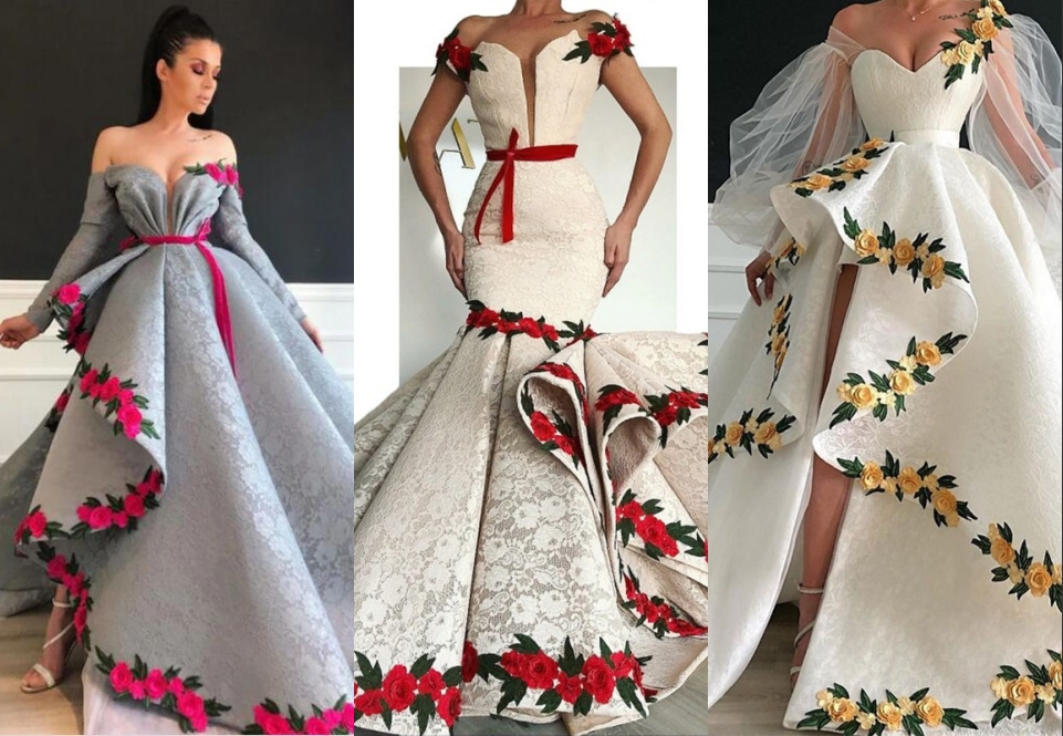 Lace Party Gown 3D Embroidery Wedding Dress Colorful Bridal Evening Dress Lb20610