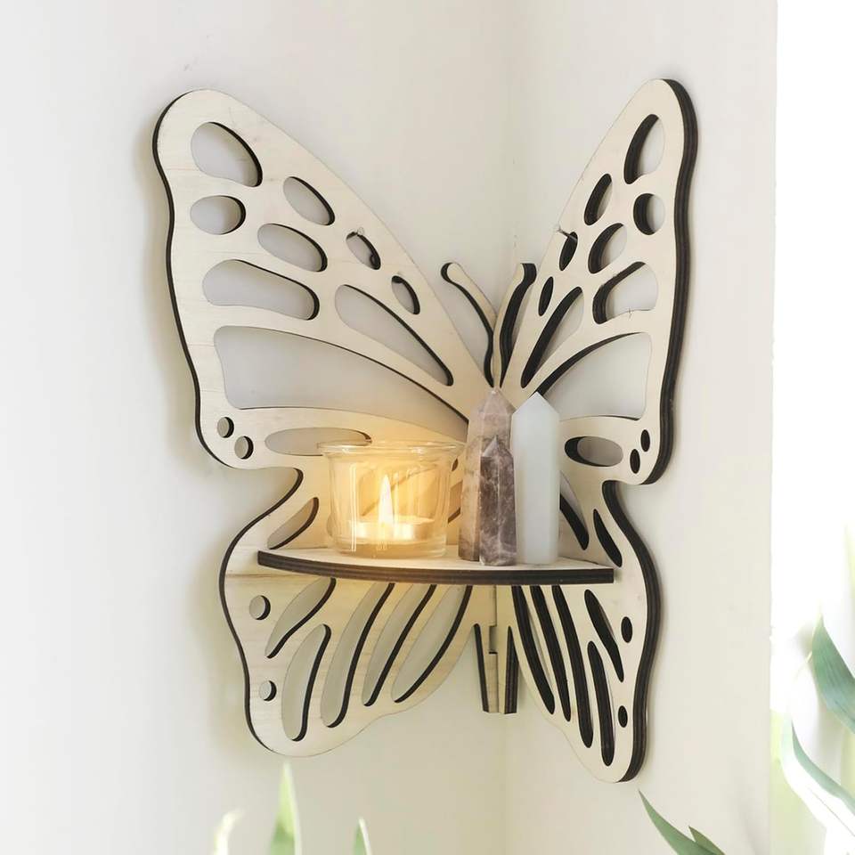 Wholesale Wooden Butterfly Floating Shelves for Wall Corner Shelf for Crystals and Stone Boho Home Decor Aesthetic Witchy Gift