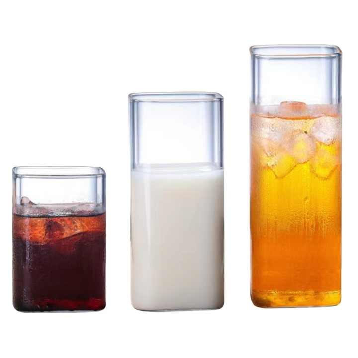 New Product Clear Transparent Lead Free BPA Free Heat Resistant Square High Borosilicate Glass Drinking Cup for Home and Bar