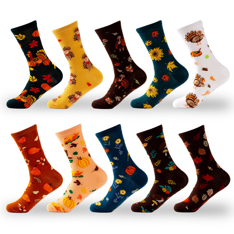 Thanksgiving Cartoon Female Ankle Socks, Autumn and Winter MID-Calf Socks, Versatile Socks, Factory Direct Sale, Knitted Jacquard Socks, Festive Atmosphere Sock