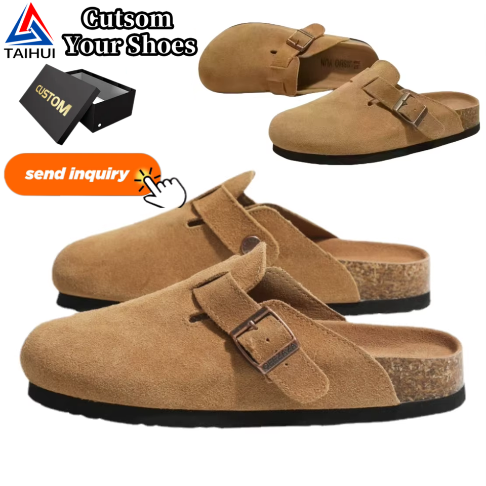 Custom Unisex Sandals Suede Leather Cork Sole Mule Slippers Women Design Brand Custom LOGO BK Sandals Manufacture