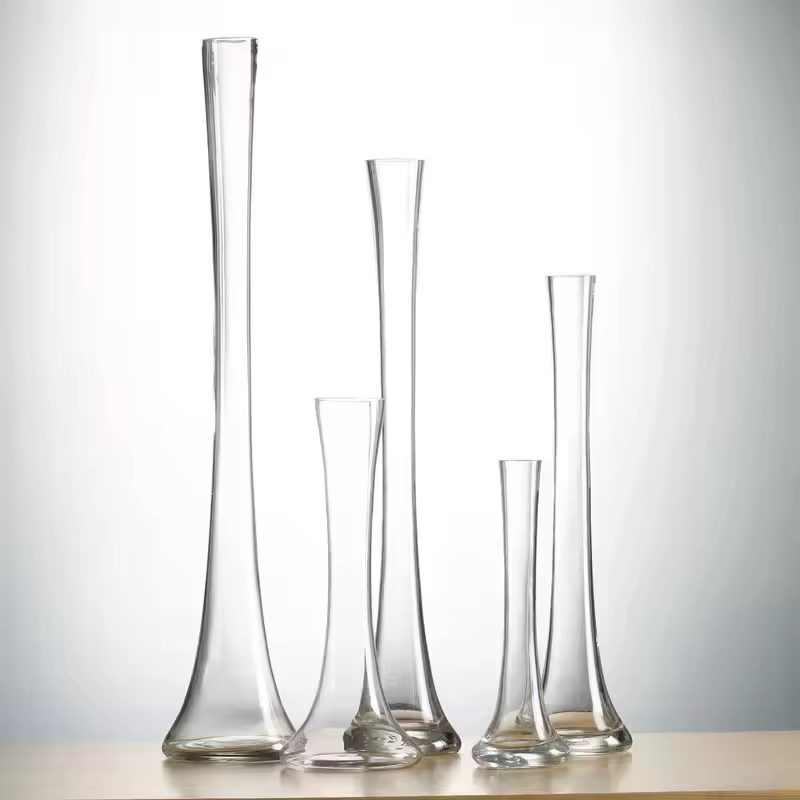 Clear Fine Tall Glass Vase Wedding Table Top Long Flower Vase For Wedding Party Banquet Events Centerpiece Decoration
