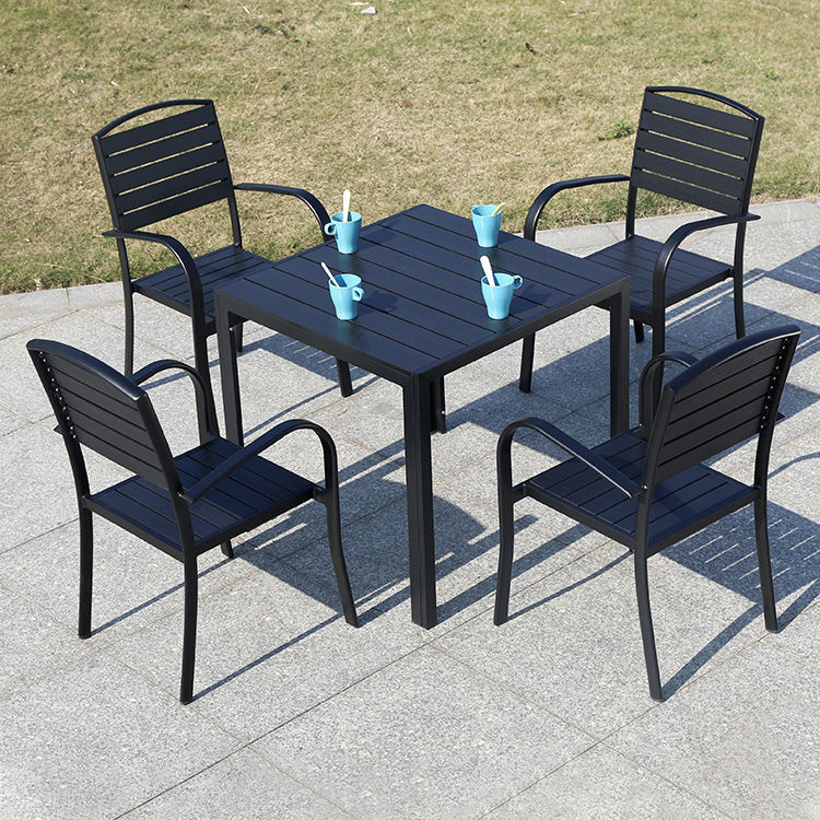 Low MOQ Outside Patio Furniture WPC Black Outdoor Balcony Table and Chair