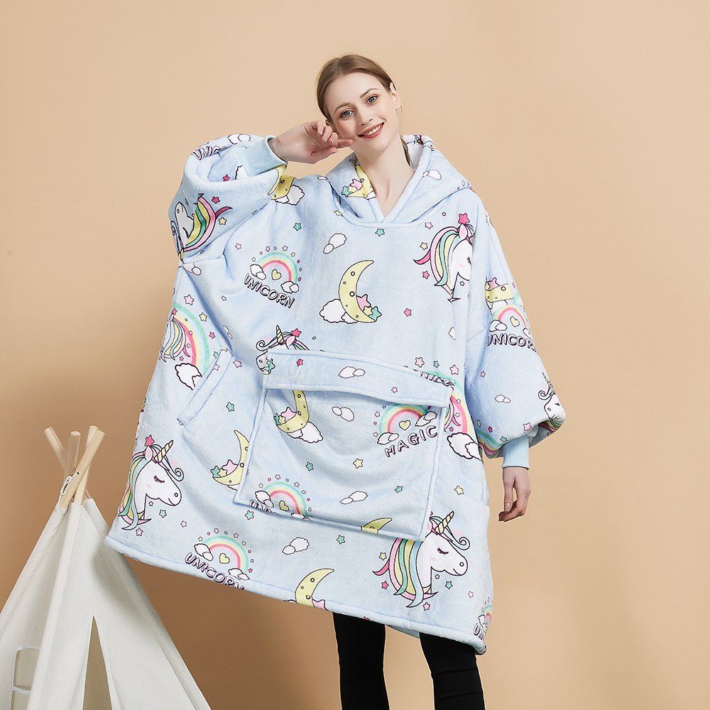 One Size Fits All Blanket Hoodie Wearable Blanket Unisex Oversized Sweatshirt Blanket Animal with Sleeves