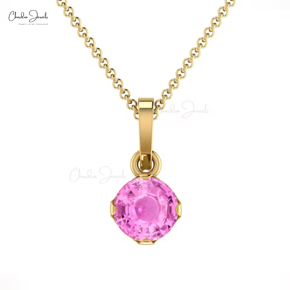 Authentic Pink Sapphire Solitaire Pendant Necklace September Birthstone New Arrival 14k Real Gold Jewelry Fine Pendants & Charms
