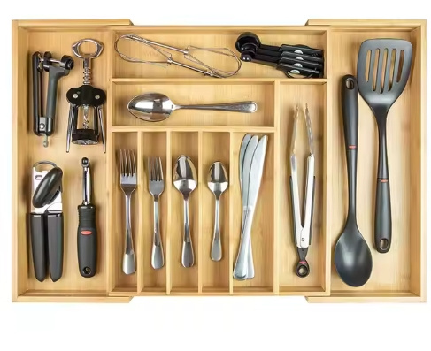 Ds-14 Natural Wood Flatware and Utensil Organizer for Kitchen Drawers Kitchen Organizer