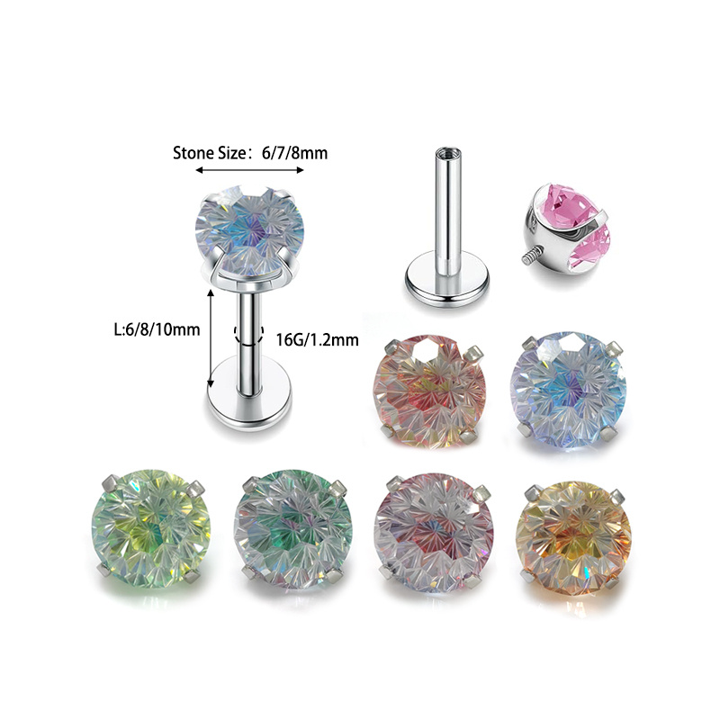 New Arrival F136 Titanium Ear Piercing Gradient Fireworks Zircon Labret Body Piercing Jewelry