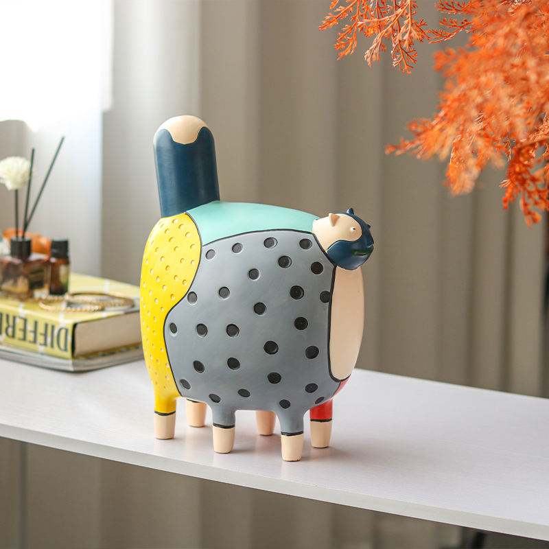 OEM ODM Creative Design Living Room Decorations Modern Art Rainbow Dots Resin Cat Sculpture Statue for Home Decor