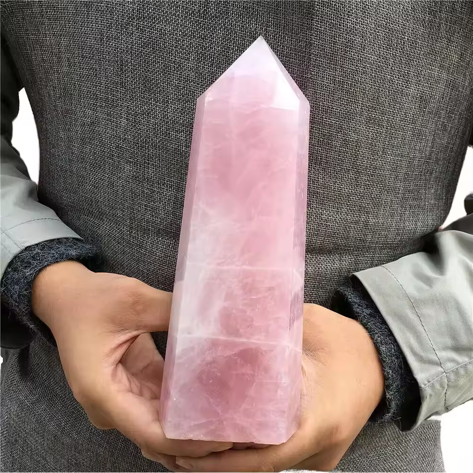 Wholesale Large Pink Rose Quartz Tower Point High Quality Natural Bulk Rose Quartz Crystal Craft Wand Healing And Love Style
