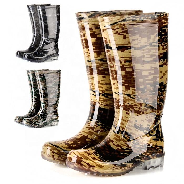 OEM Custom Rubber Boots Anti Slip Wear Proof Camouflage Factory Waterproof Wellington Construction Site Protective Rain Boots