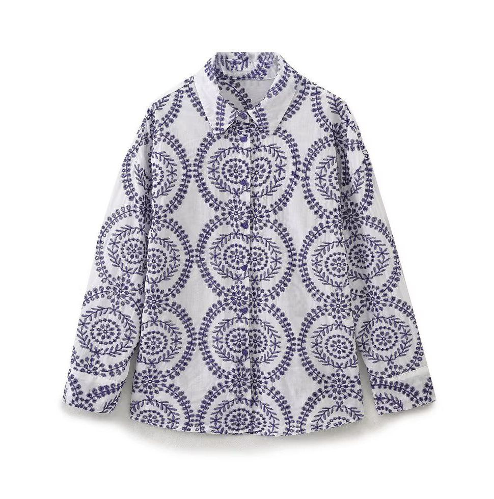 Women's Clothing Fashionable Long Sleeved Printed Patterned Button - Down Women's Shirt