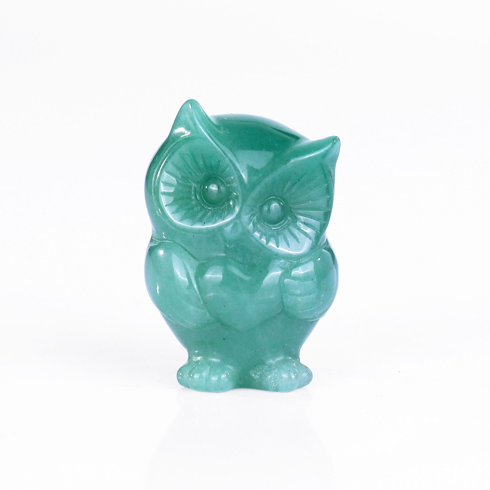 1.5 inch Green Aventurine Baby Owls Hand-Carved Natural Crystal Mini Sculpture Ornament Figurine