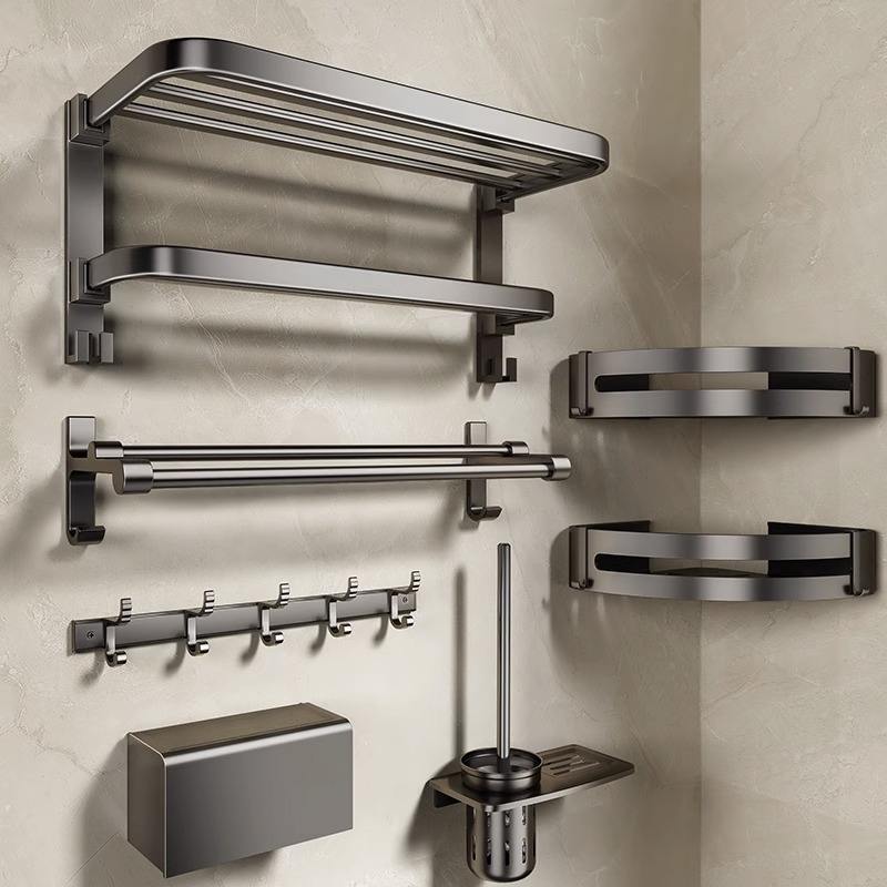Modern Design 6-Piece Steel Wall-Mounted Bathroom Accessories Metal Towel Rack Accessory Set for Home or Hotel Toilet Hardware