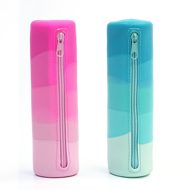 Hot Selling School Circular Silicone Pencil Case Bag with Zipper