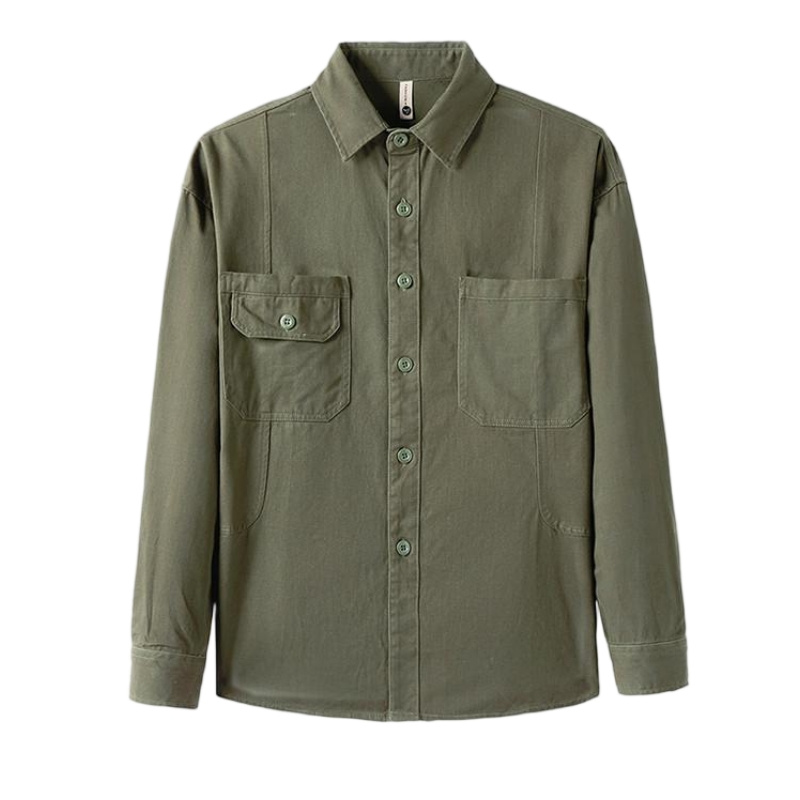 OEM Men's High-Quality Pure Cotton Garment-Washed Long-Sleeve Shirts Clothes Work Wear Shirt