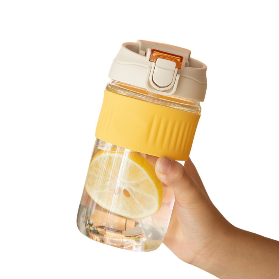 350ml 550ml Glassware Sports Glass Straw Cups Girls Glass Water Bottle with Silicone Sleeve