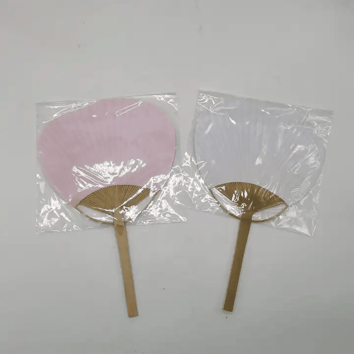 Colorful Japanese Style Stock Plain Hand Fan Handmade Bamboo Round Paper Paddle Fan