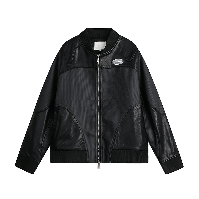 Autumn and Winter New American Vintage Biker Jacket Spliced Dirt Style Short Jacket Leather