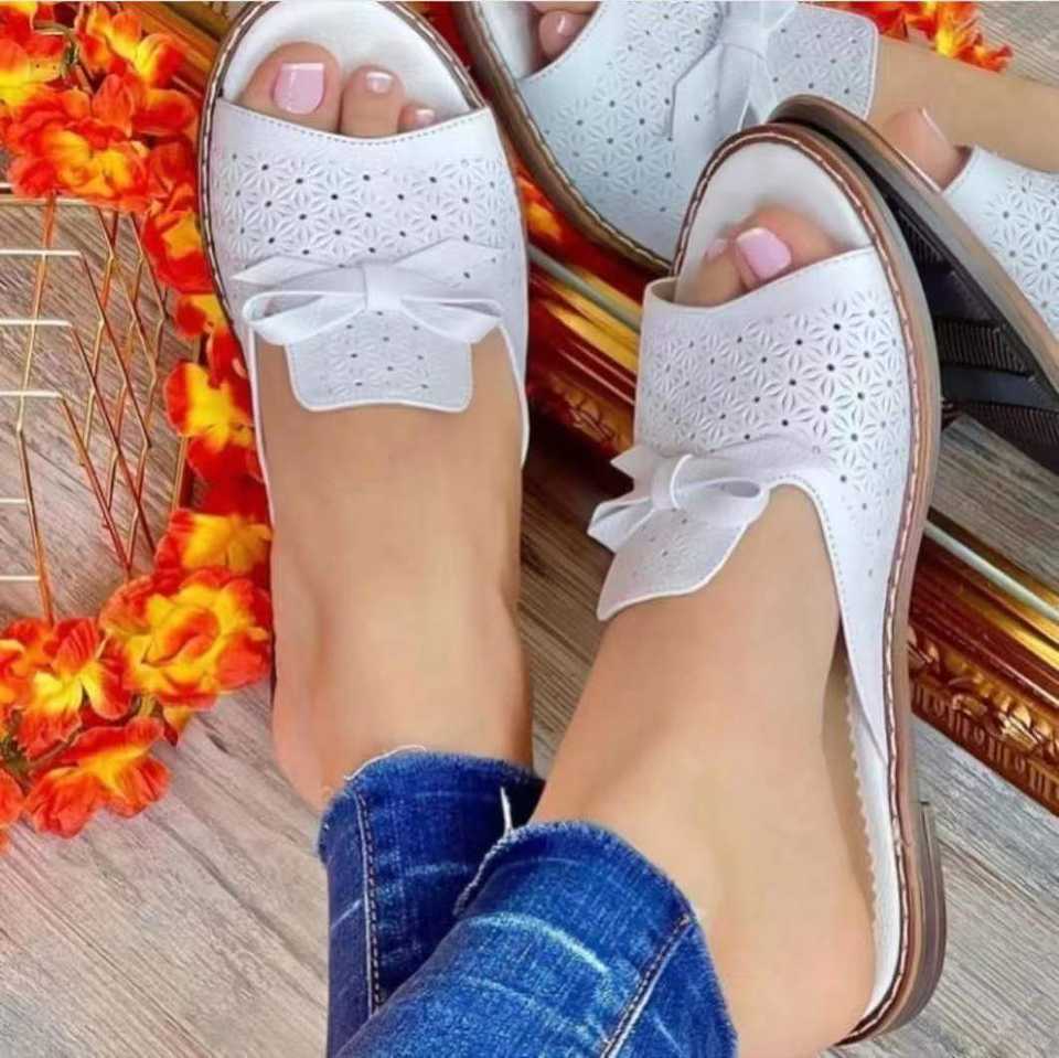 Wholesale Summer Fashion PU Leather Slide Sandals Comfortable Open Toe Slip on Casual Flat Sandals for Women and Ladies