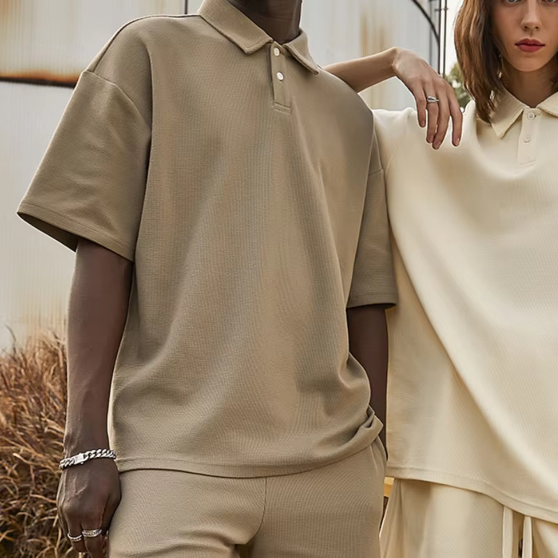 Oversized 330g Waffle Knit Blank Plain Casual Style Polo Shirt Tshirt for Men Clothing Manufacturers