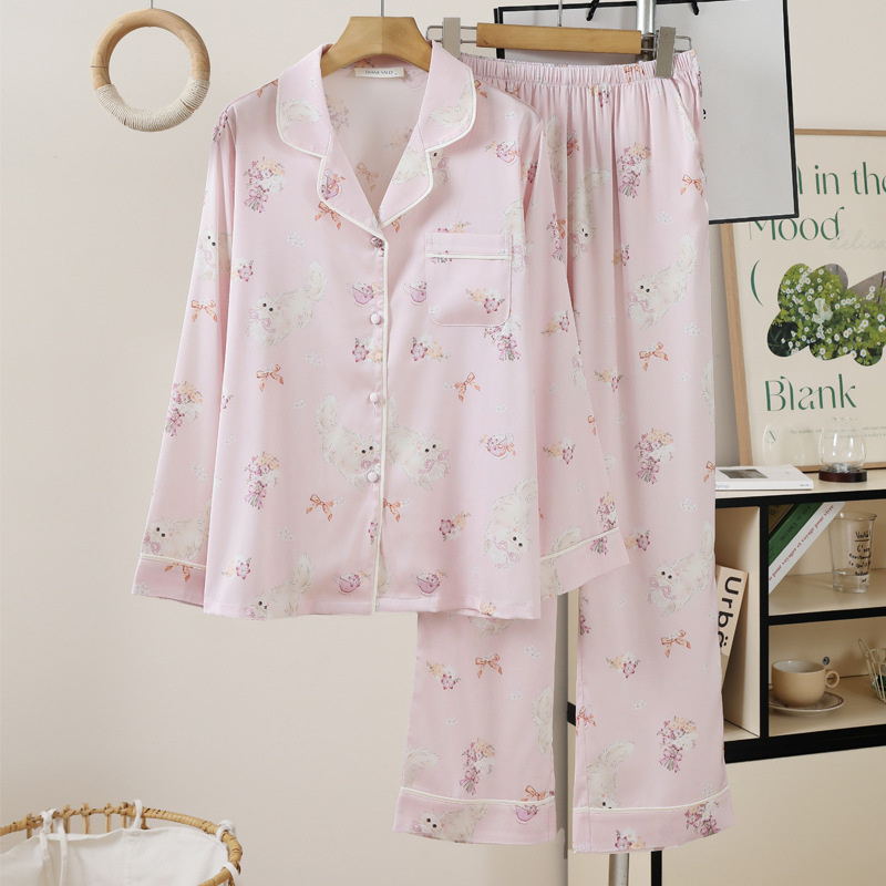 Customizable Women's Printed Viscose Pajama Set-Long Sleeve 2-Piece Loungewear for Spring/Fall