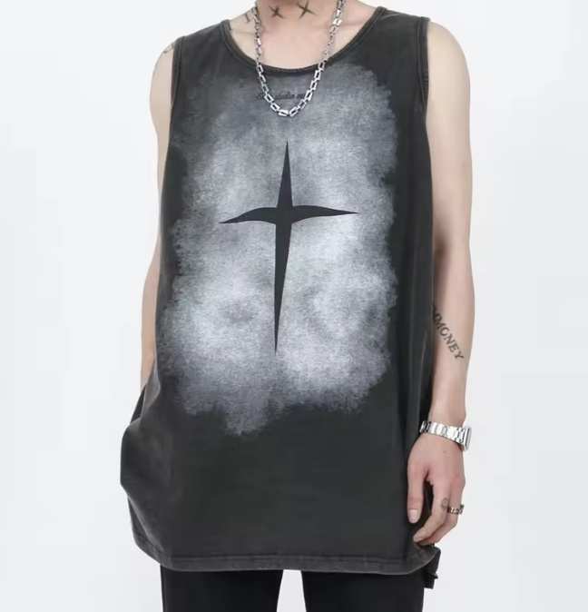 Acid Vintage Wash Color Extra Long Men Work out Tank Top Thick Heavy Weight Scoop Bottom Turned Hemming Tanks