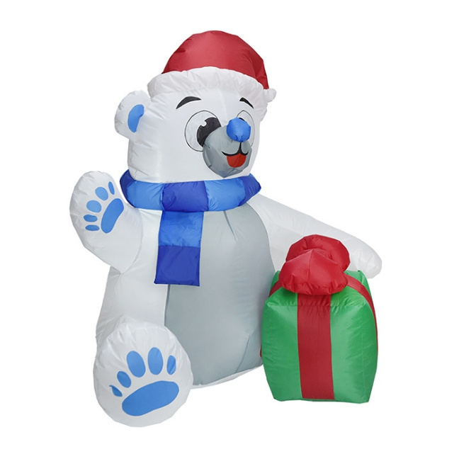Premium Inflatable Polar Bear - Christmas LED Decor with Gift Box