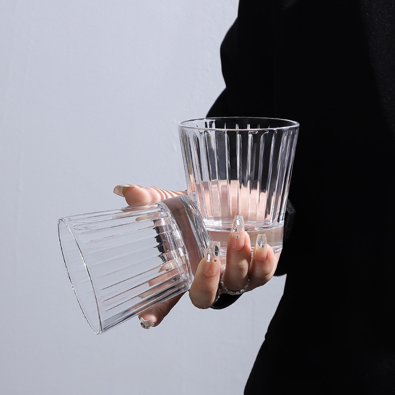 Embossed Plain Weave Mixed Glassware Highball Glasses Rocks Glasses, Clear Premium Drinking Glass Tumbler for Beverage