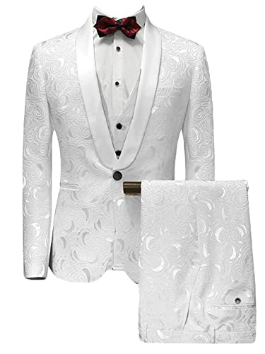 Men's 3 Pieces Jacquard Wedding Suit Classic Fit Blazer Vest Pants
