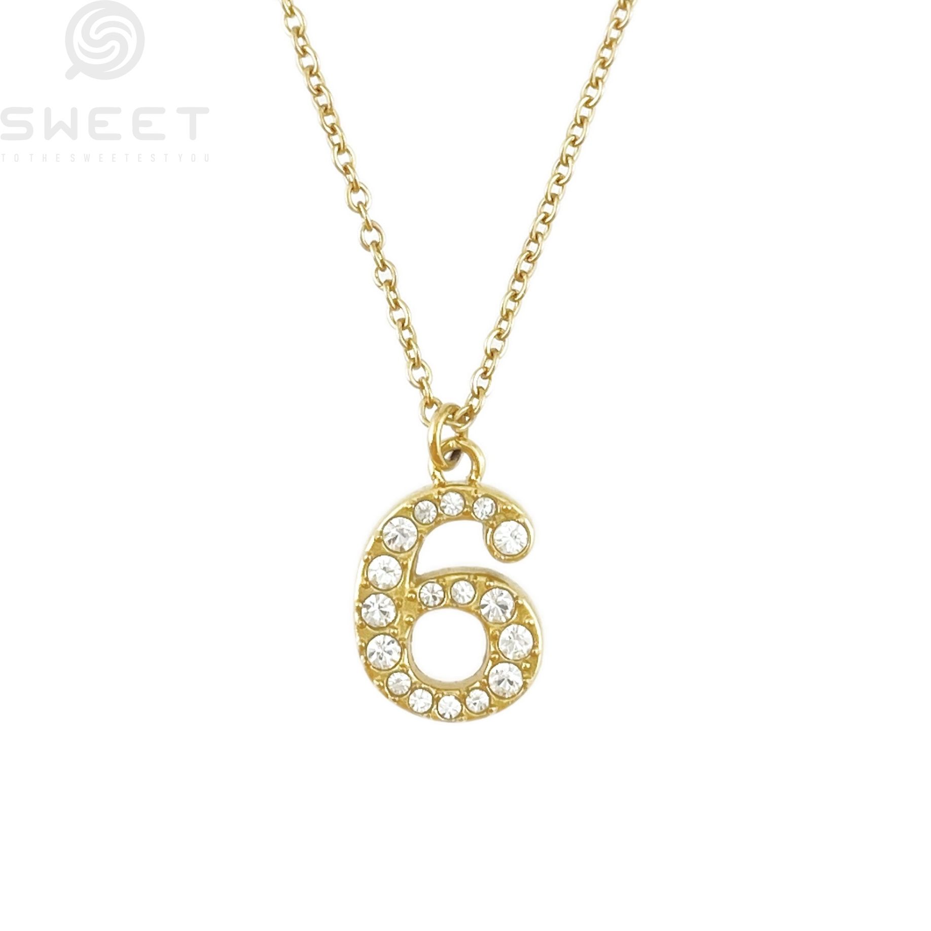 Factory Wholesale Rhinestone Digital 6 Stainless Steel Necklaces Pendant for Women's Day