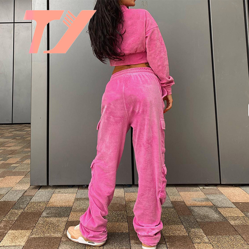 2PCS Crew Neck Sweatshirt and Pant Women 2 Piece Jogger Set