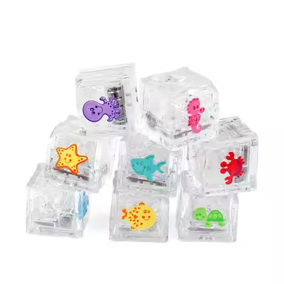 8pcs Kids Bathing Luminous Ice Cubes Cute Animal Print Colorful Led Light Toys,Perfect Child Intellectual Toy Gift Set
