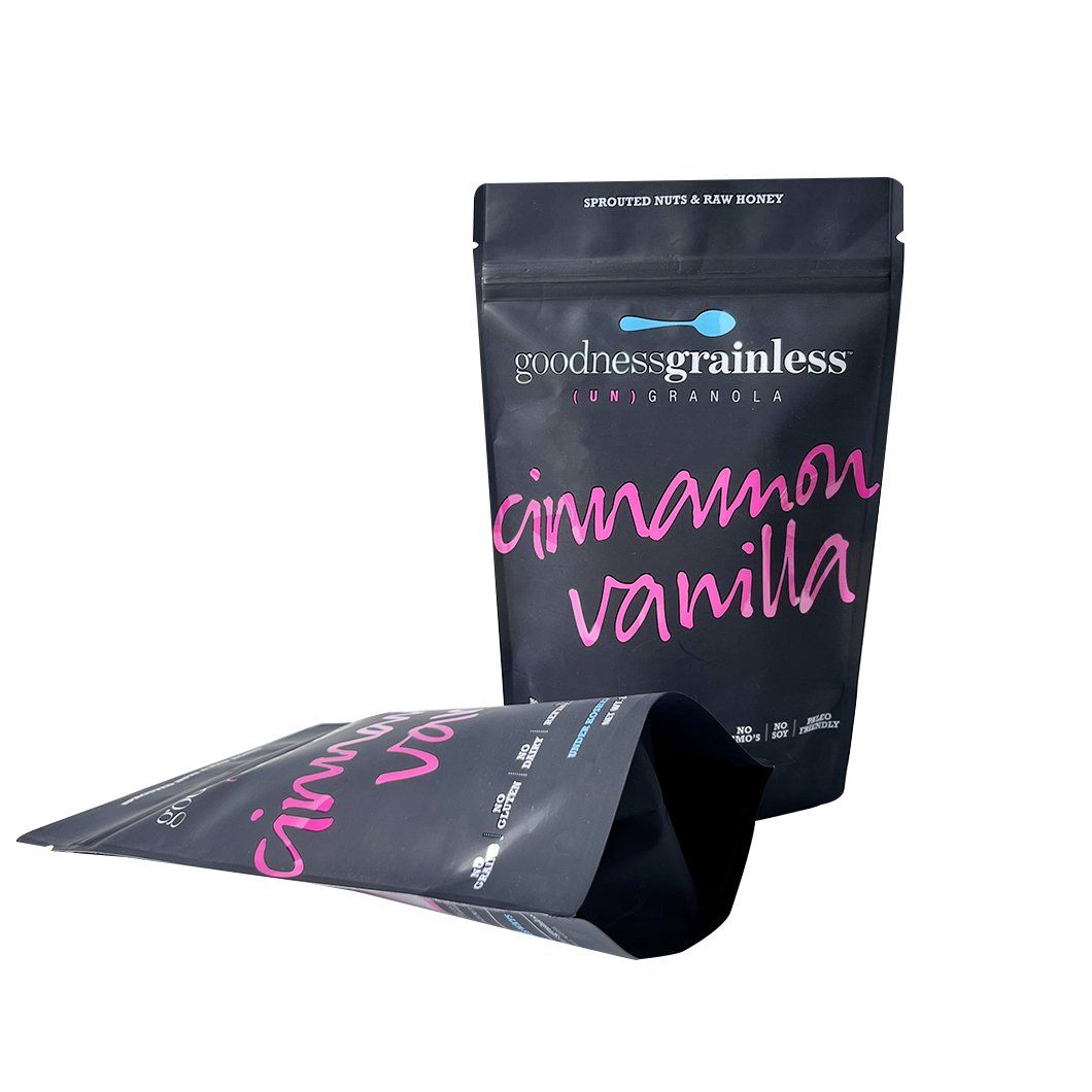 Stock Recyclable Matte Frosted Black Zipper Plain Stand up Pouches Food Packaging Bag with Window