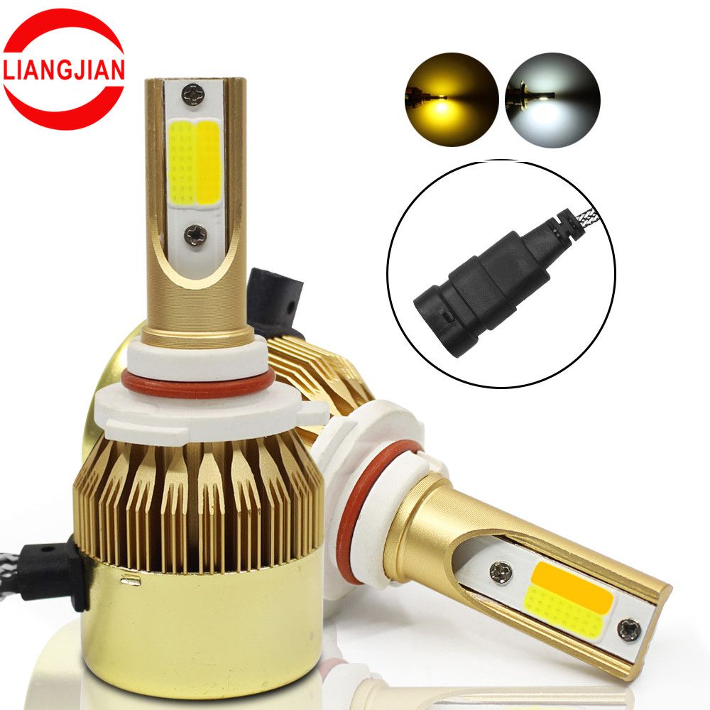 LED Headlight 12V C6 Waterproof IP68 Double Color H4 High Low Beam Headlamp Bulbs