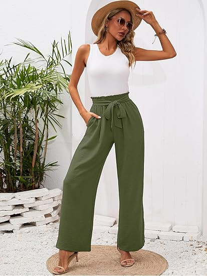High Waisted Adjustable Tie Knot Loose Trousers