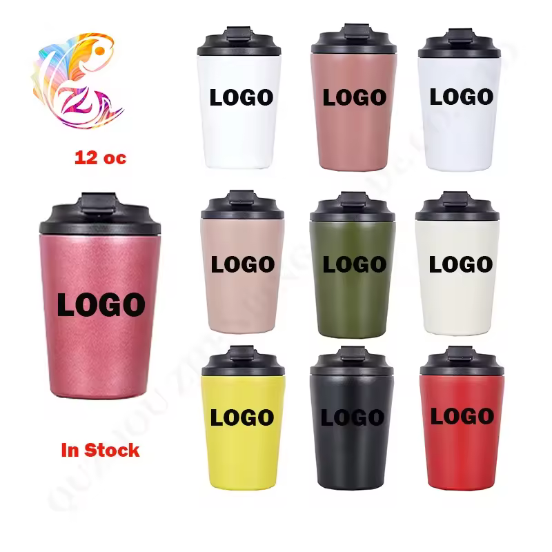 Zp Rts In Stock 12oz Reusable Unisex Stainless Steel Coffee Cups With Lid Leak-proof