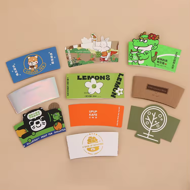 Printing Eco-friendly Reusable Paper Cup Sleeve Hot Coffee Cup Sleeves For Disposable Plastic Cup
