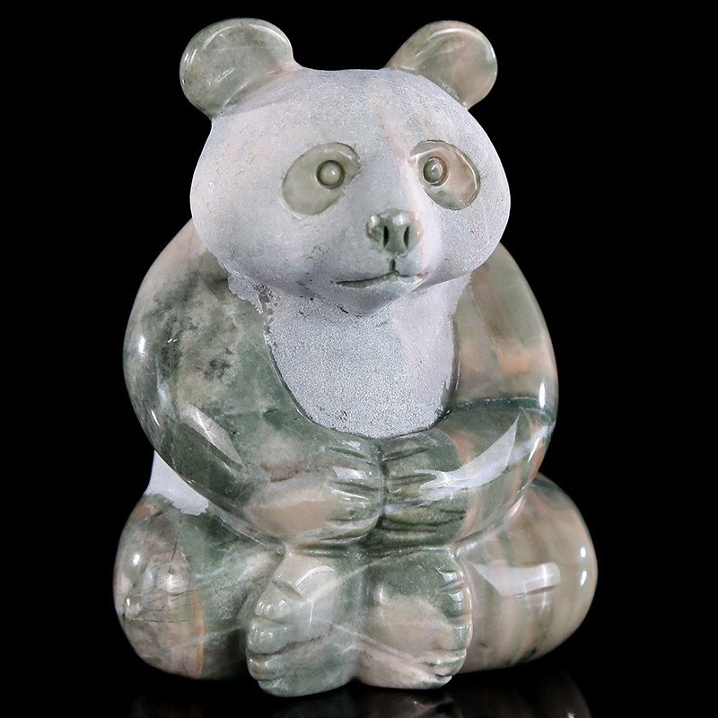 3 inch Frosted Kowloon Jade Sitting Panda Figurine Hand-Crafted Natural Crystal Mini-Sculpture