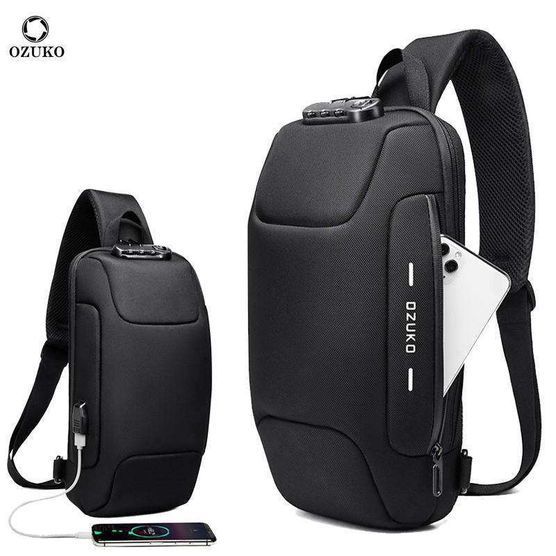 Ozuko 9223 Wholesale Manufacturer 2023 Hot Sale Sling Chest Crossbody Bag for Commuting Travelling With USB Charging Port