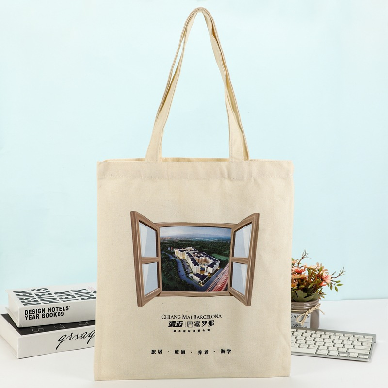 Free Sample Natural Canvas Shopping Tote Bag with Logo Promotional Large Size Cotton Woman Shoulder Gift Bag Beach Tote Bag Cotton Low MOQ
